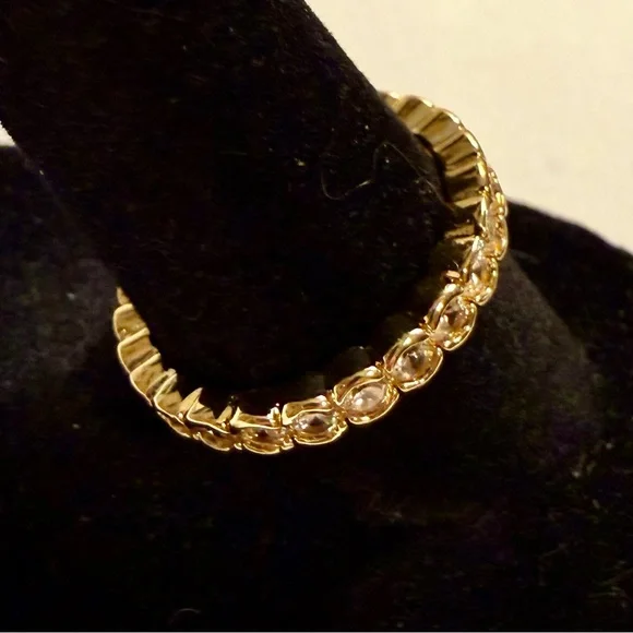Ring - sz 8 - gold tone band with clear crystals - new! Dainty - classic. BOGO - Picture 6 of 10